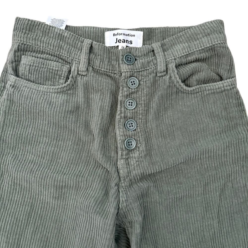 Reformation Cynthia Button Fly High Rise Corduroy Pants 24 Moss Dark Academia - Picture 9 of 9